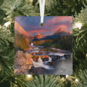 Mountains   Glacier National Park, Montana Glass Tree Decoration