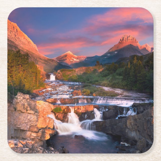 Mountains | Glacier National Park, Montana Square Paper Coaster (Front)