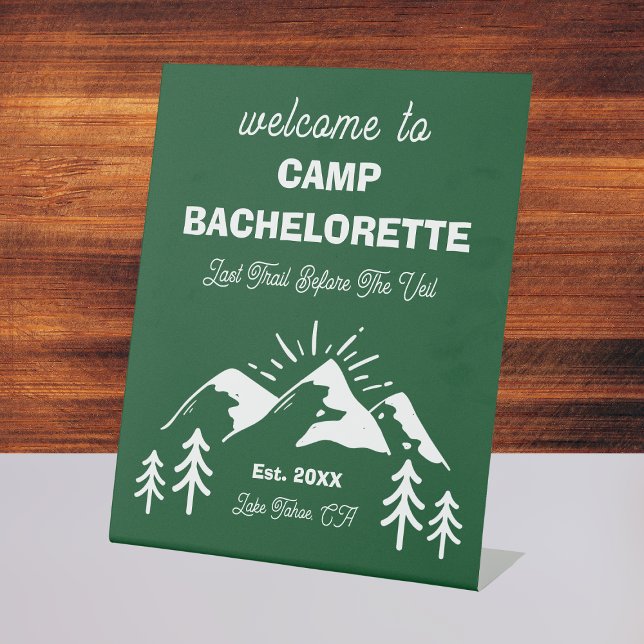 Mountains Green White Camp Bachelorette Welcome Pedestal Sign (Mountains Green White Camp Bachelorette Welcome Pedestal Sign
)
