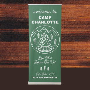 Mountains Green White Camp Bachelorette Welcome Retractable Banner
