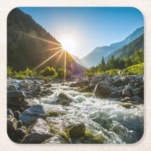 Mountains Hohe Tauern National Park, Austria Square Paper Coaster