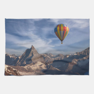 Mountains   Hot Air Balloon Matterhorn Swiss Alps Tea Towel