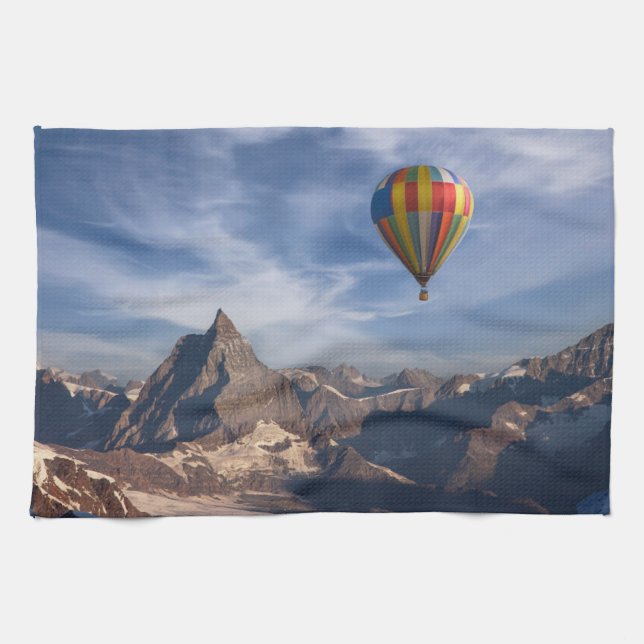 Mountains | Hot Air Balloon Matterhorn Swiss Alps Tea Towel (Horizontal)