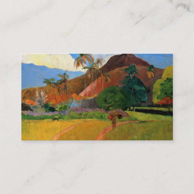 Mountains in Tahiti Gauguin painting warm Business Card (Front)