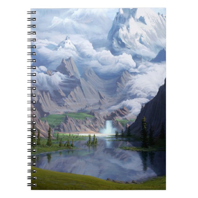 Mountains lake waterfall digital art 3D illustrati Notebook (Front)