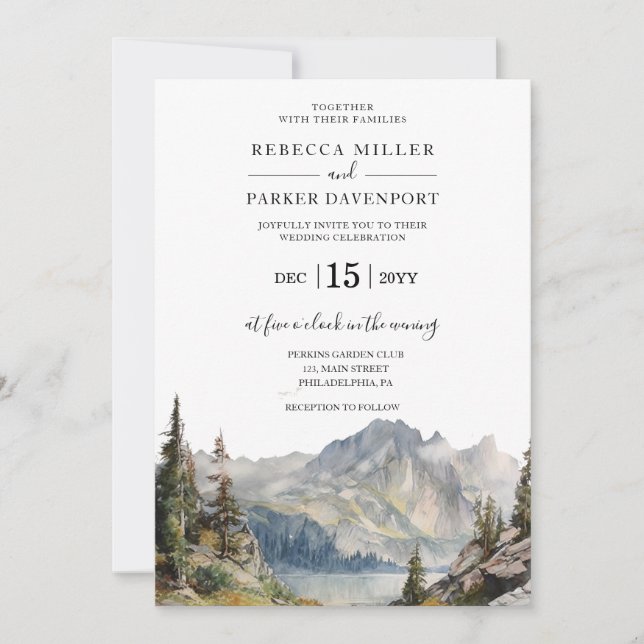 Mountains lake Wedding invitation (Front)