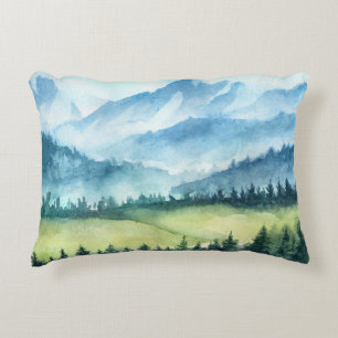 Mountains landscape, watercolor artistic illustrat decorative cushion