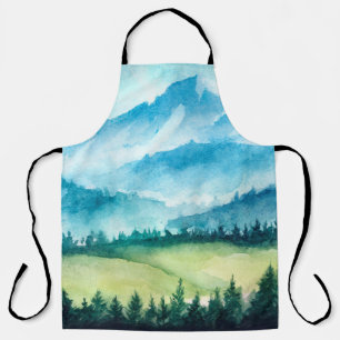 Mountains landscape. Watercolor illustration. Apron