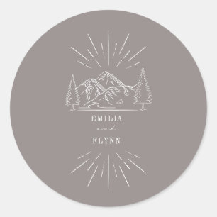 Mountains Line Art Amethyst Wedding Classic Round  Sticker