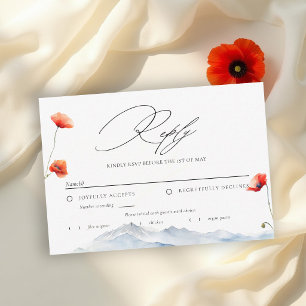 Mountains Meadow Summer Poppies Wedding Meal RSVP Card