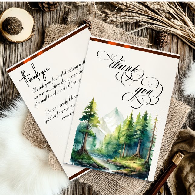 Mountains, Monogram & Calligraphy - Copper Thank You Card (Creator Uploaded)