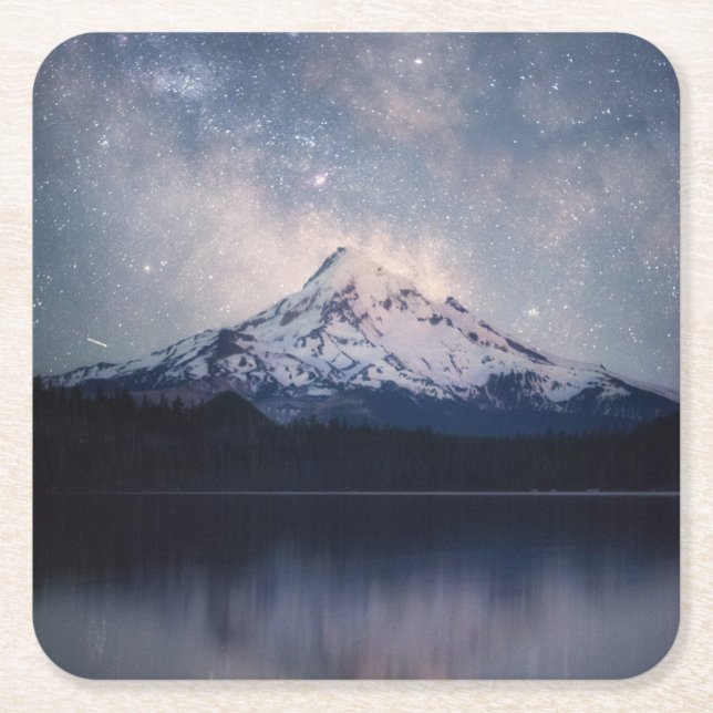 Mountains | Mt. Hood Portland, Oregon Square Paper Coaster (Front)