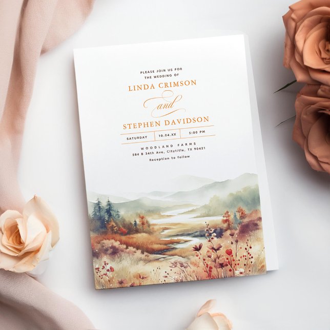 Mountains Nature Fall Landscape Wedding Invitation (Fall Mountains Nature Wedding Invitations in Terracotta Hues)