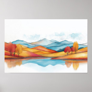 Mountains Nature Illustration Pastel Colour Paint Poster