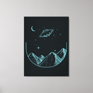 Mountains Night Sky UFO Canvas Print