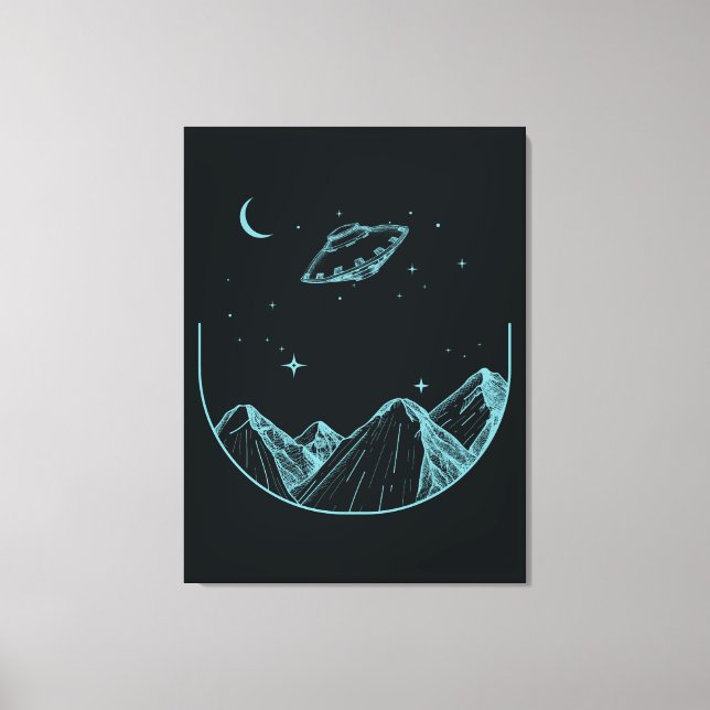 Mountains Night Sky UFO Canvas Print (Front)