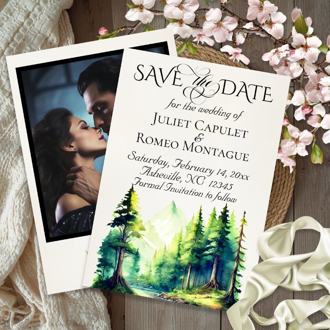 Mountains, Photo, & Monogram - Ivory Save The Date (Creator Uploaded)