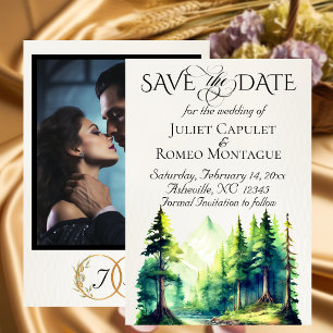 Mountains, Photo, & Monogram - Ivory Save The Date