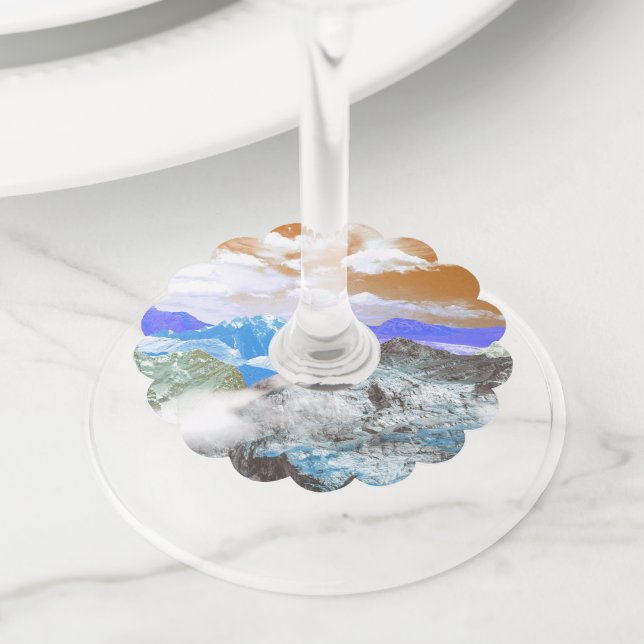 Mountains (photo montage) 2 wine glass tag (Close Up)