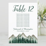 Mountains & Pine Table Seating Chart Card Large<br><div class="desc">These beautiful table number cards will make it easy for your guests to find their seats at your wedding reception. They feature a simple yet elegant design with script calligraphy lettering and a watercolor mountain range with pine trees in the foreground. The card includes a seating chart with 10 names....</div>