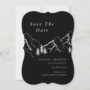 Mountains Pine Tree Black Photo Save The Date Invitation