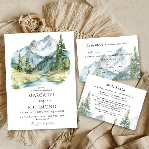 Mountains Pine Tree Landscape Destination Wedding Invitation