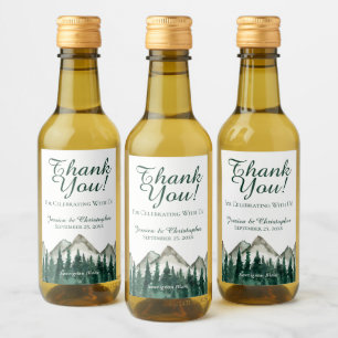 Mountains & Pine Wedding Thank You Mini Wine Label