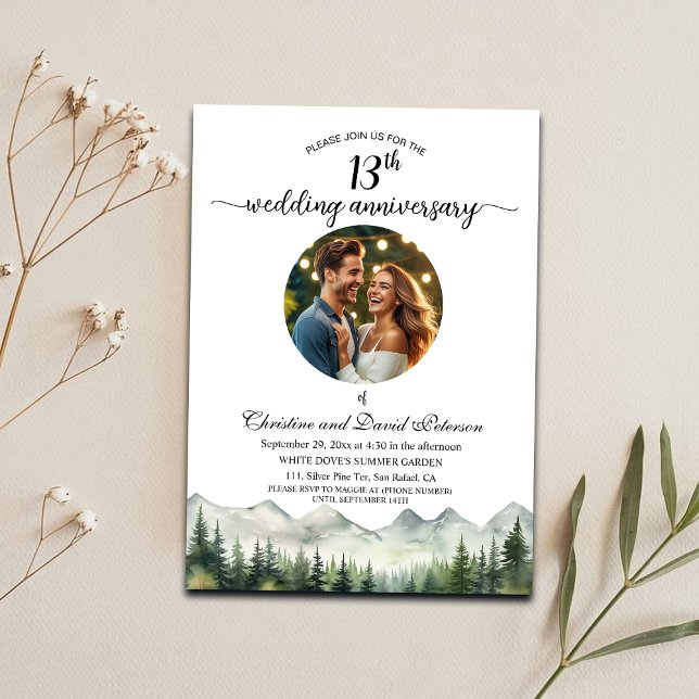 Mountains Pines 13th Wedding Anniversary Photo Invitation (Creator Uploaded)