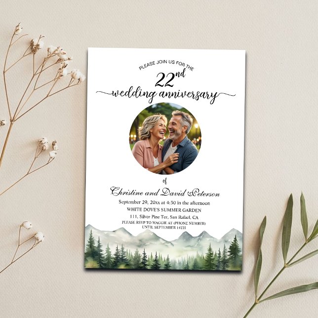 Mountains Pines 22nd Wedding Anniversary Photo Invitation (Creator Uploaded)