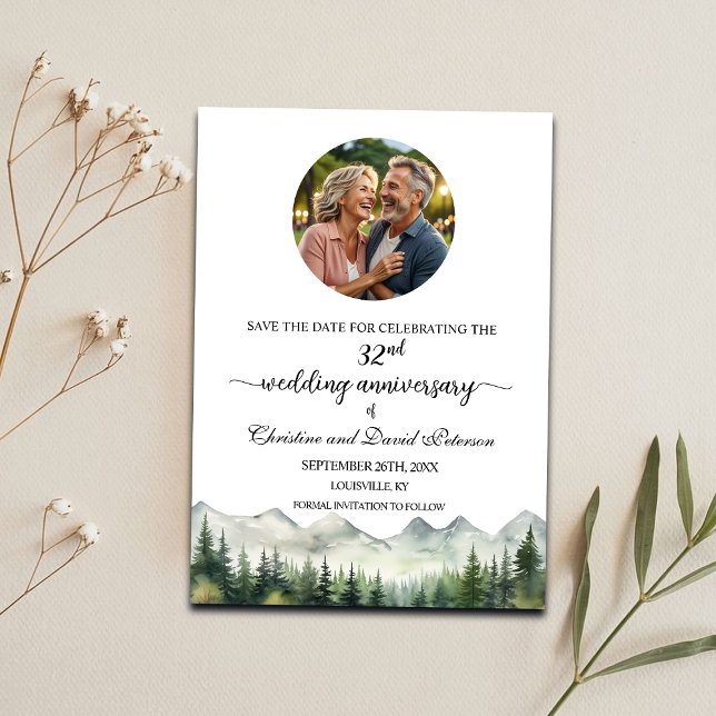 Mountains Pines 32nd Wedding Anniversary Photo Save The Date (Creator Uploaded)