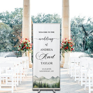 Mountains Pines Elegant 'Welcome to our Wedding' Retractable Banner