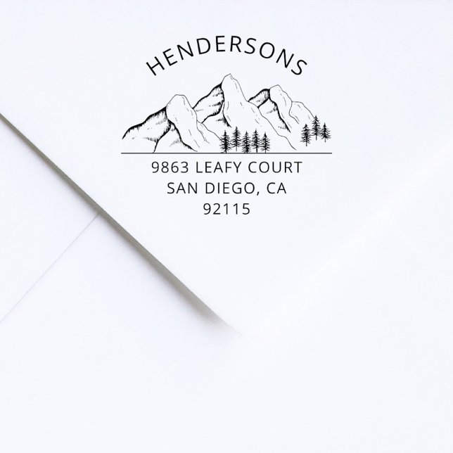 Mountains Pines Modern Rustic Return Address Rubber Stamp (Creator Uploaded)