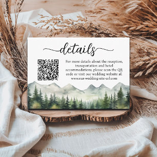 Mountains Pines QR Code Wedding Details Enclosure Card