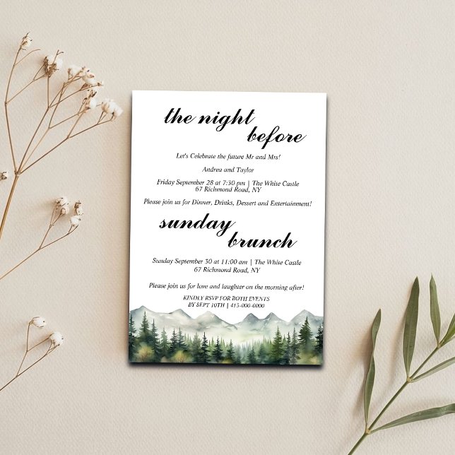 Mountains Pines Rehearsal Dinner & Sunday Brunch Invitation (Creator Uploaded)