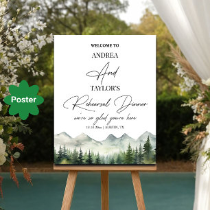 Mountains Pines Rehearsal Dinner Welcome Poster