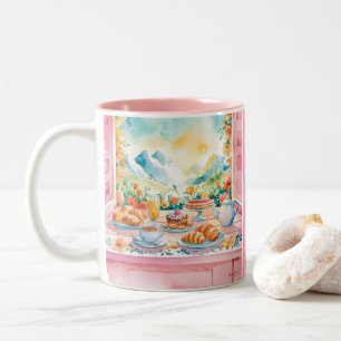 Mountains Pink Watercolor Breakfast Cute Travel Two-Tone Coffee Mug