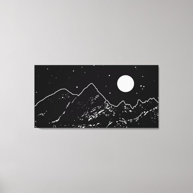 Mountains range landscape black and white graphic canvas print (Front)