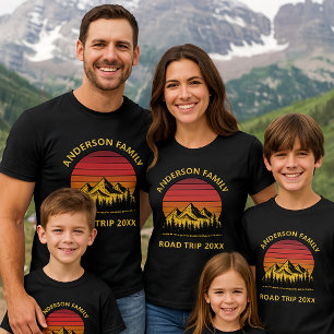 Mountains & Retro Sunset Family Vacation Template T-Shirt
