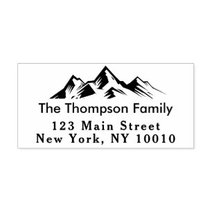 Mountains Return Address Family Name Custom Rubber Stamp