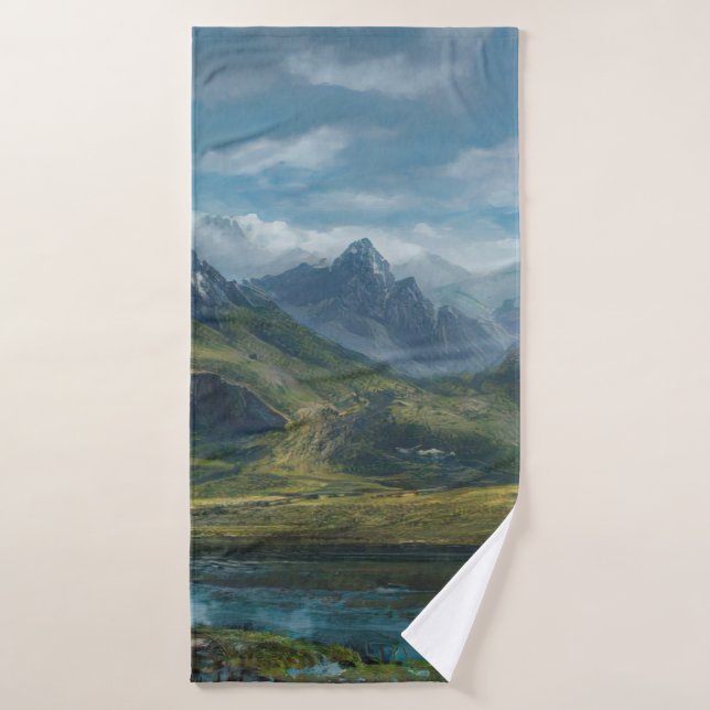 Mountains river grass pasture bath towel (Bath Towel)