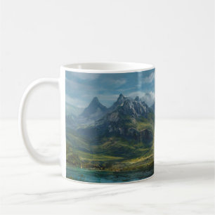 Mountains river grass pasture coffee mug