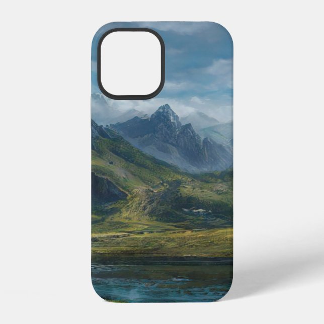 Mountains river grass pasture iPhone case (Back)