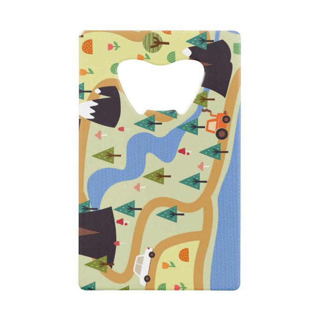 Mountains, rivers, forest, car pattern. (Front)