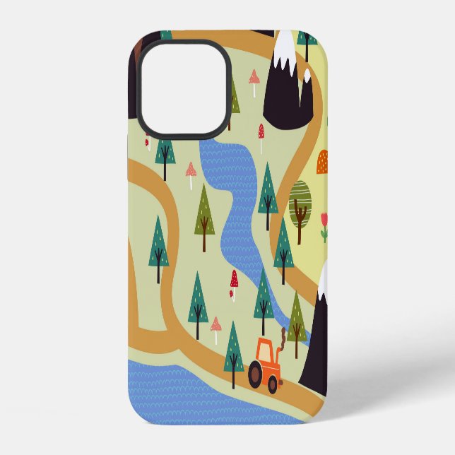 Mountains, rivers, forest, car pattern. iPhone case (Back)