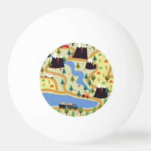 Mountains, rivers, forest, car pattern. ping pong ball