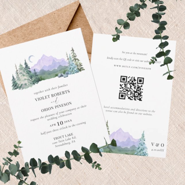 Mountains Rustic Forest QR Code All in One Wedding Invitation (Creator Uploaded)