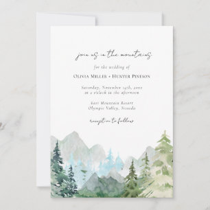 Mountains Rustic Forest QR Code All in One Wedding Invitation