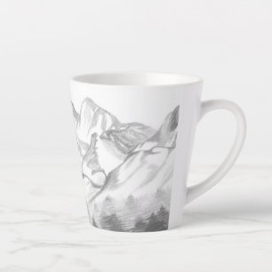 Mountains Sketched in Pencil on Latte Mug