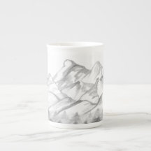 Mountains Sketched in Pencil on Latte Mug