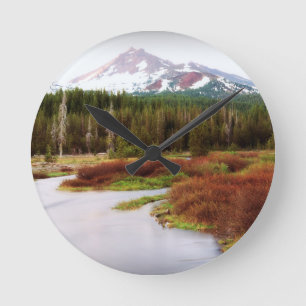 Mountains Snow Southwestern Frozen Winter Fall Round Clock